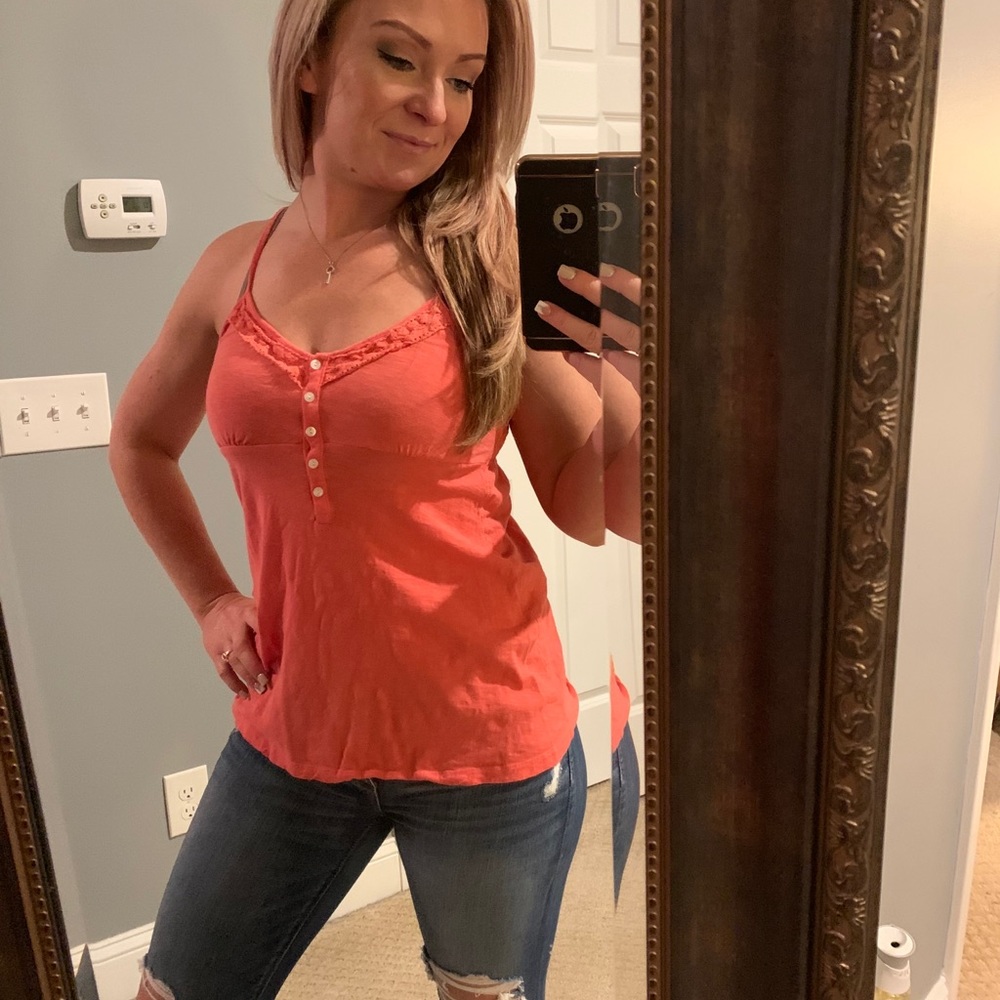 Orange detailed spaghetti strapped tank top